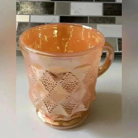 Vintage Fire King set of 2 Peach luster Mug, Quilted Diamond ,Kimberly pattern - Picture 1 of 14
